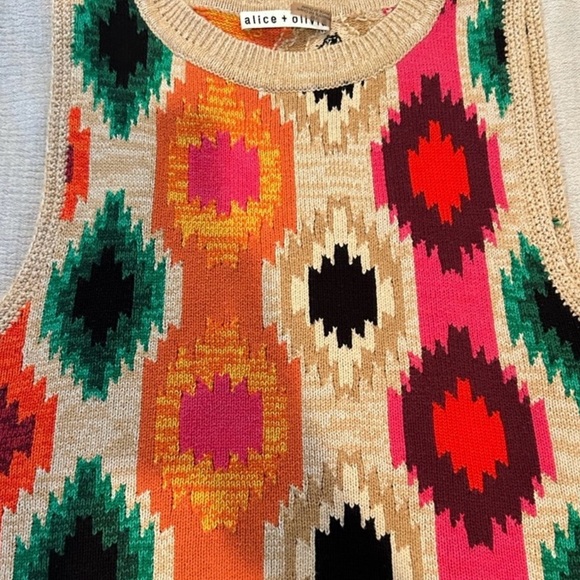 Alice + Olivia Multicolor Patterned Reva Print Fringe Peplum Tank Top Large - Picture 4 of 9